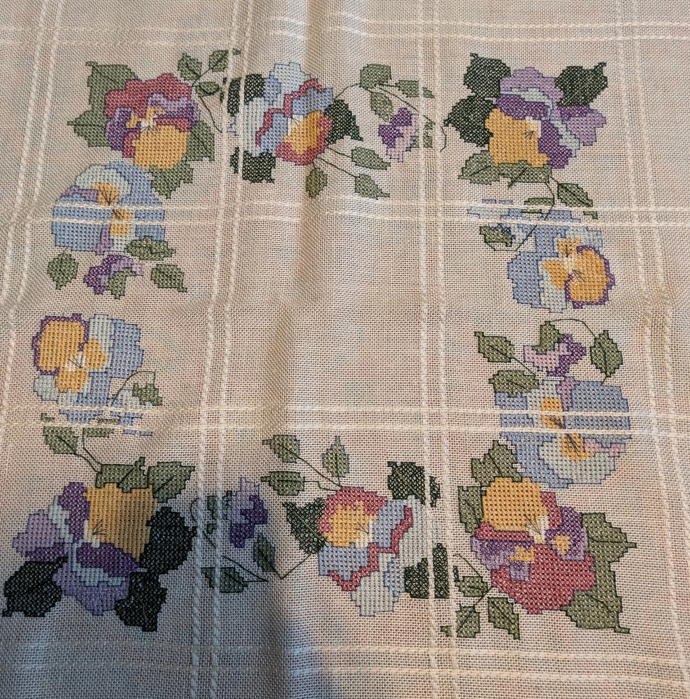 Vintage Floral Garden Afgan Cross Stitch Throw Blanket Table Cover - Picture 3 of 6